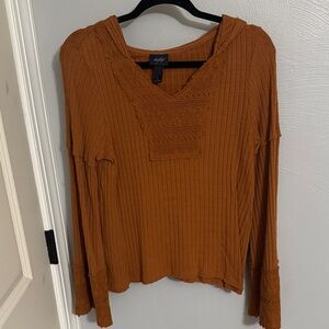 Women's Burnt Orange Ribbed Hooded long sleeve